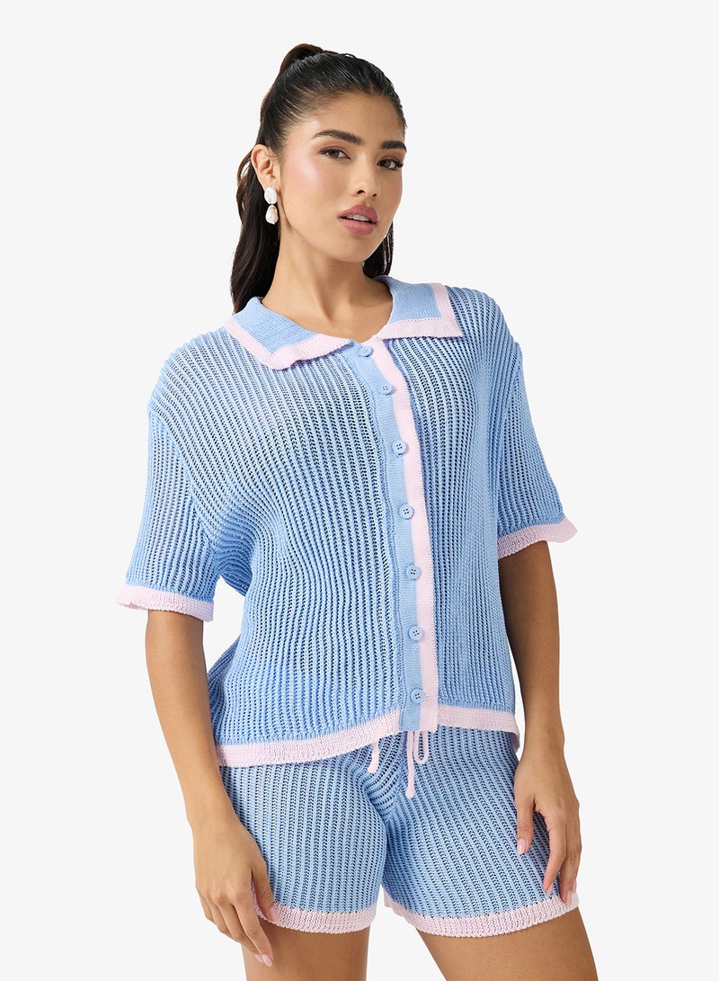 Ginger Crochet Button Down Shirt & Short Set - Image 3